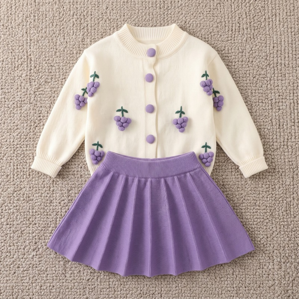 Lilo Knit Cardigan Two Piece Set - Grape Purple