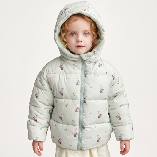 Lilo Reversible Fleece Lined Puffer Jacket - Green Rabbit