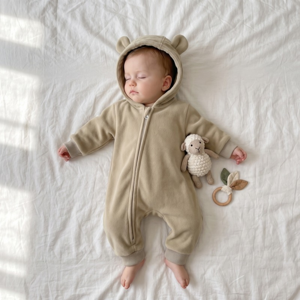 Lilo Hooded Fleece Baby Jumpsuit - Sage Green