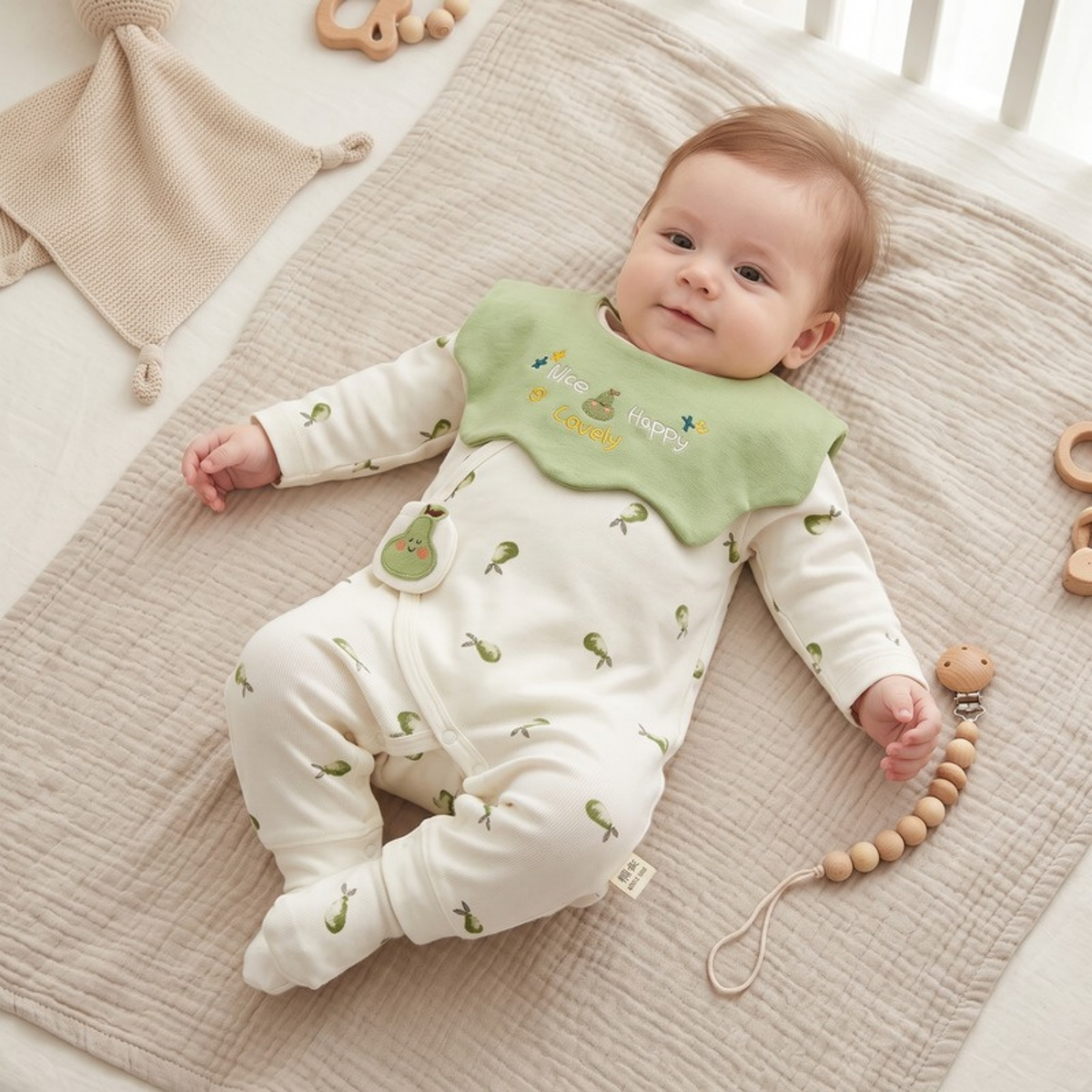 Lilo Cotton Long Sleeve Onesie - Green Pear