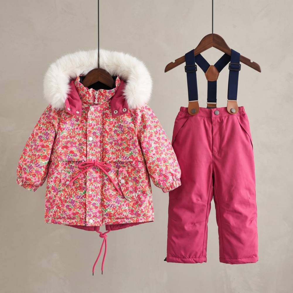 Lilo Girl Waterproof Hooded Snowsuit Set - Rose Red Floral