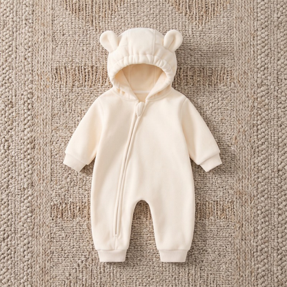 Lilo Hooded Fleece Baby Jumpsuit - Beige