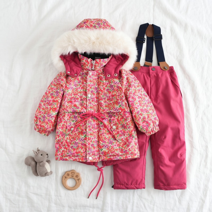 Lilo Girl Waterproof Hooded Snowsuit Set - Rose Red Floral