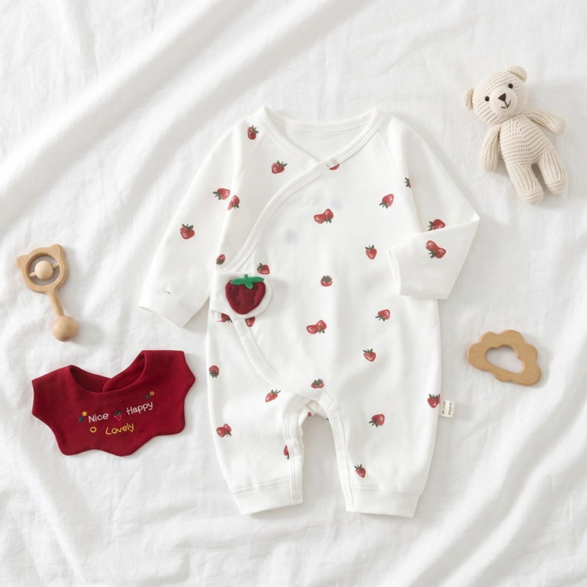 Lilo Cotton Long Sleeve Onesie - Strawberry