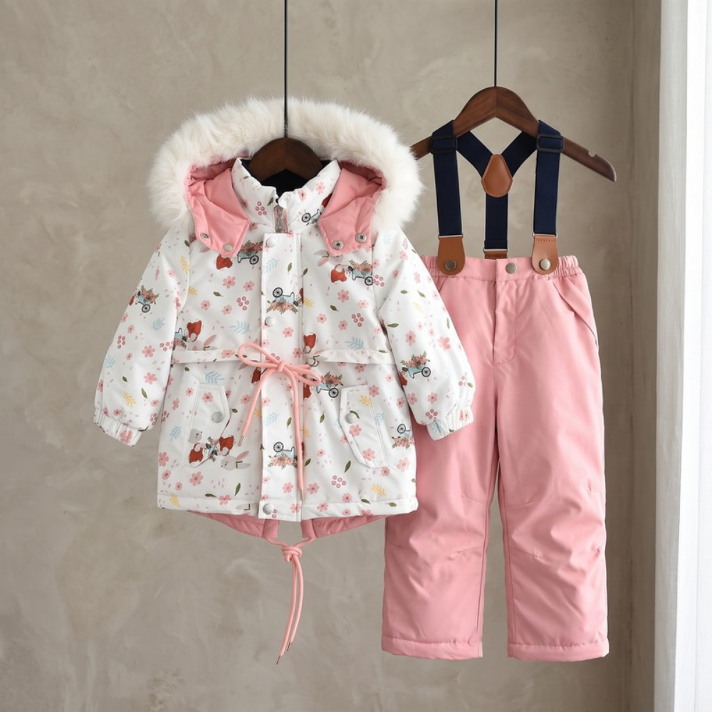 Lilo Girl Waterproof Hooded Snowsuit Set - White Floral