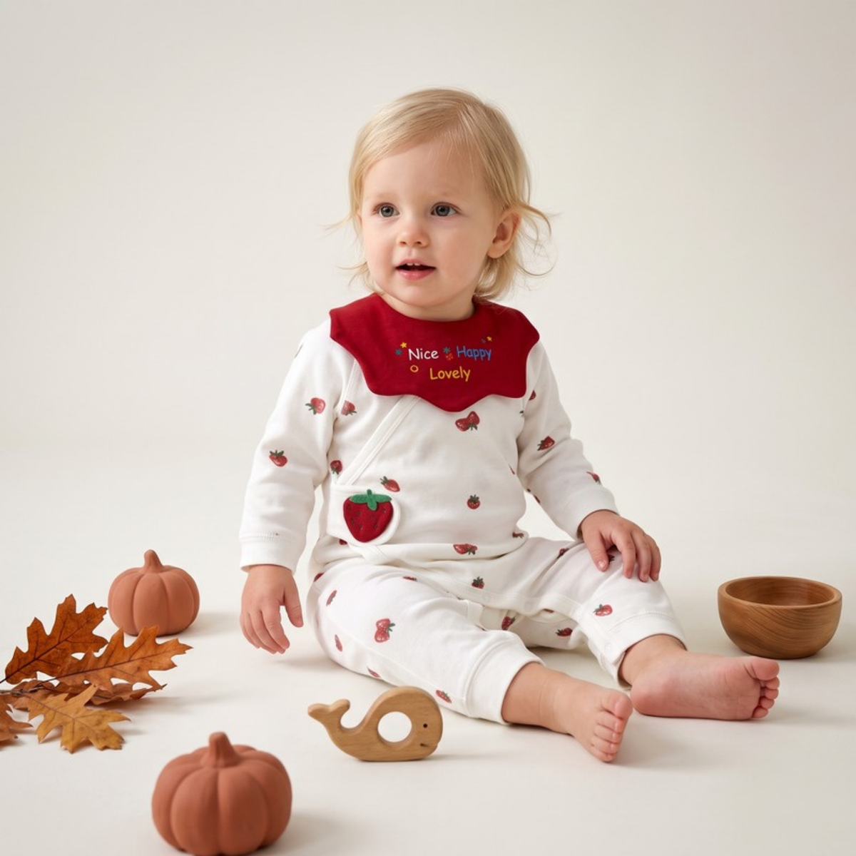 Lilo Cotton Long Sleeve Onesie - Strawberry