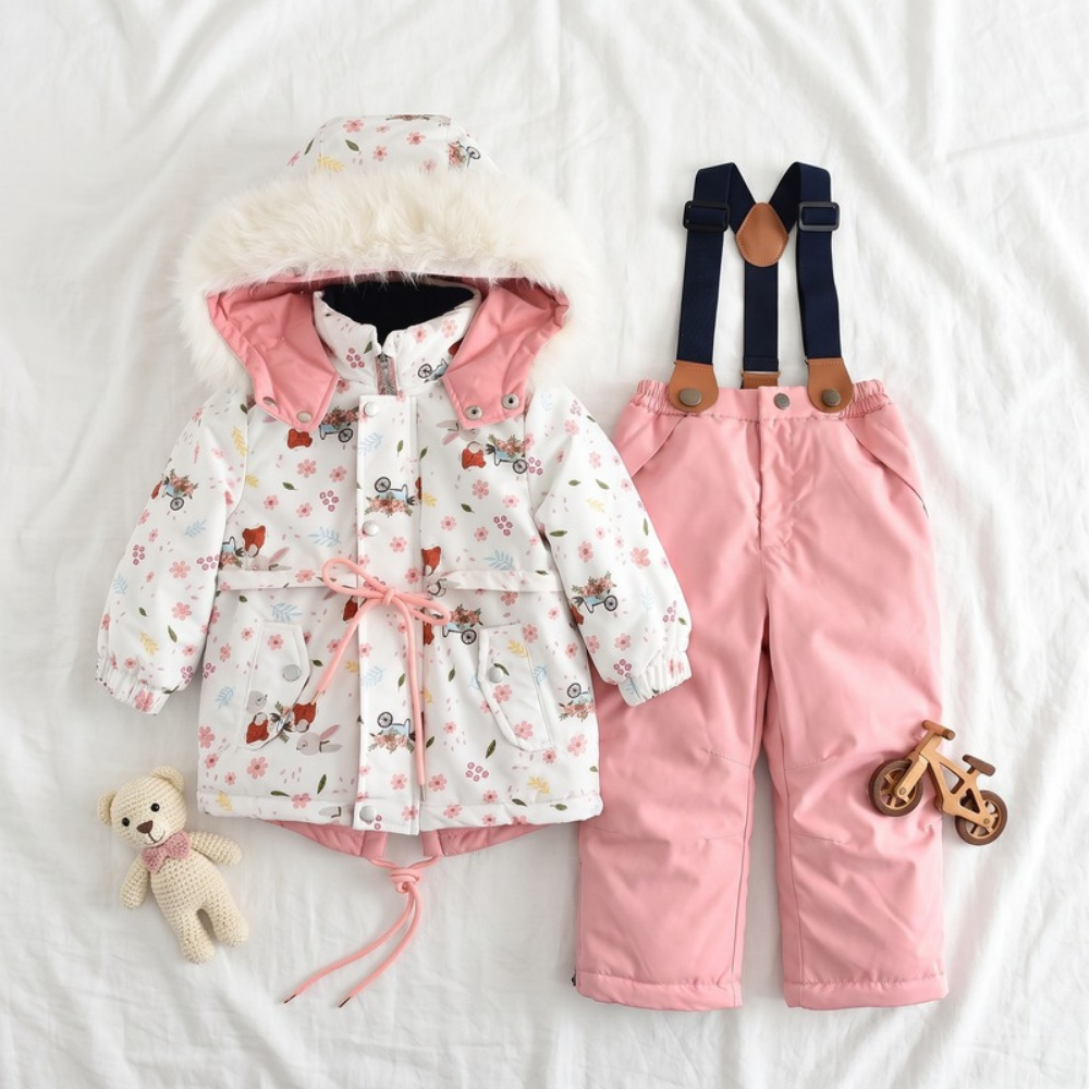 Lilo Girl Waterproof Hooded Snowsuit Set - White Floral