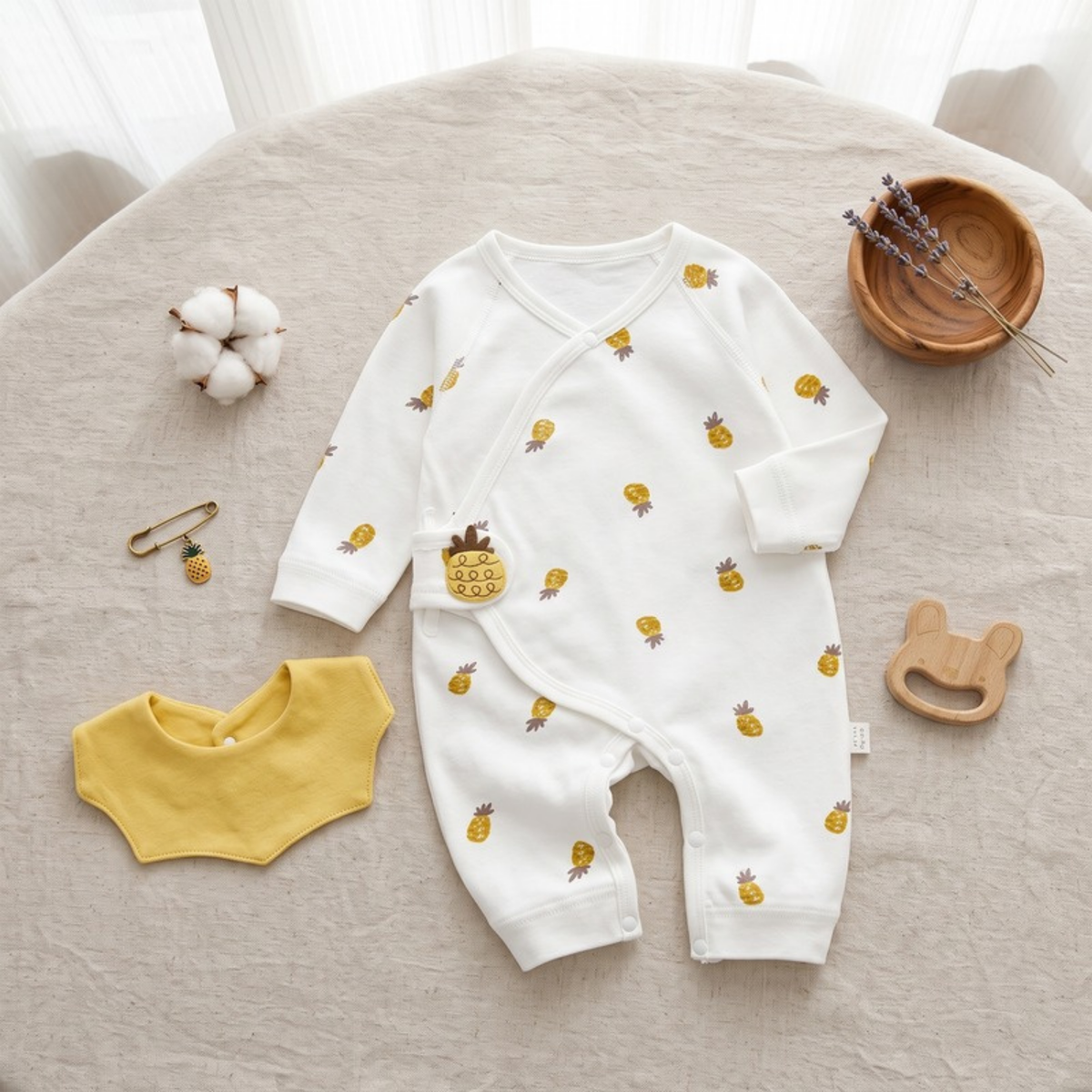 Lilo Cotton Long Sleeve Onesie - Pineapple