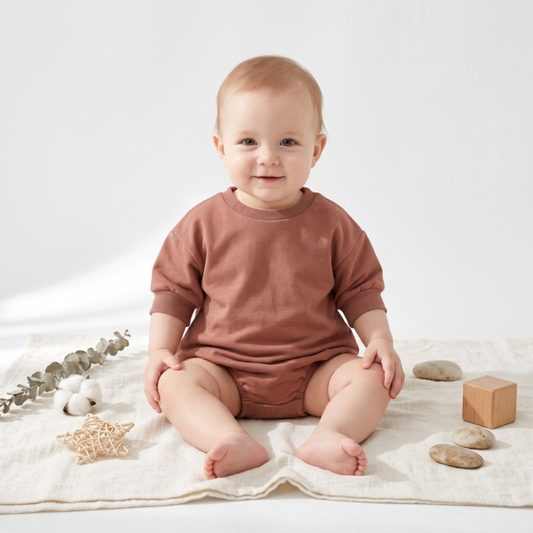 Lilo Infant Oversized Sweatshirt Romper in Terracotta Red