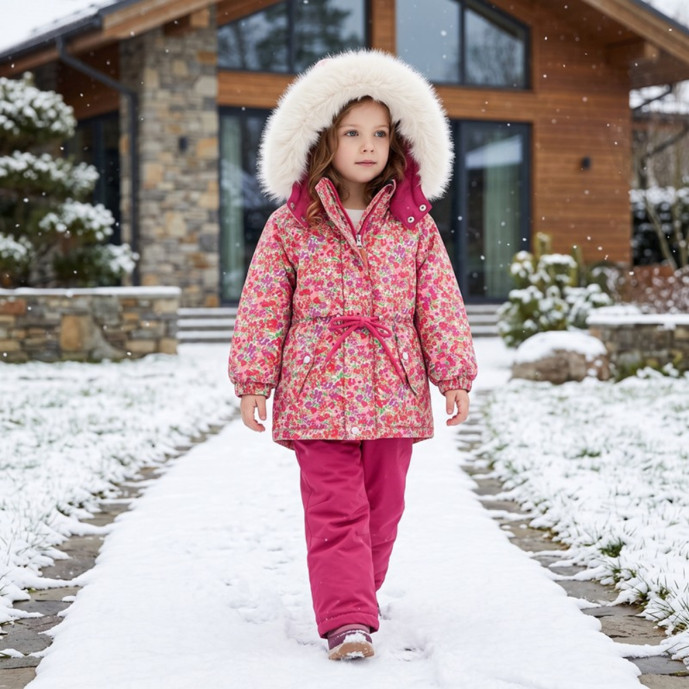 Lilo Girl Waterproof Hooded Snowsuit Set - Rose Red Floral