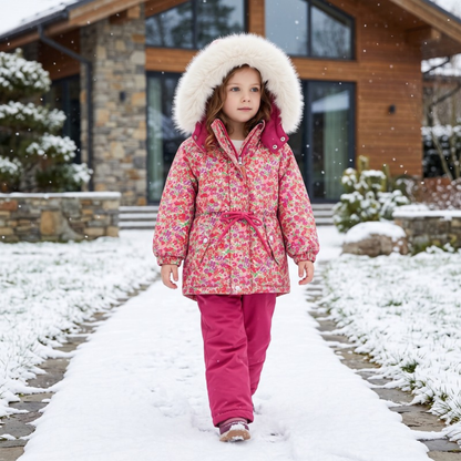 Lilo Girl Waterproof Hooded Snowsuit Set - Rose Red Floral