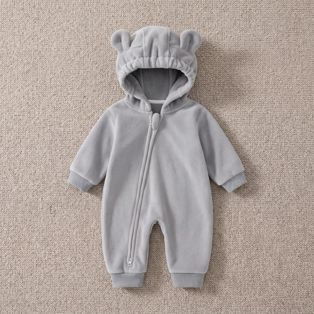 Lilo Hooded Fleece Baby Jumpsuit - Grey