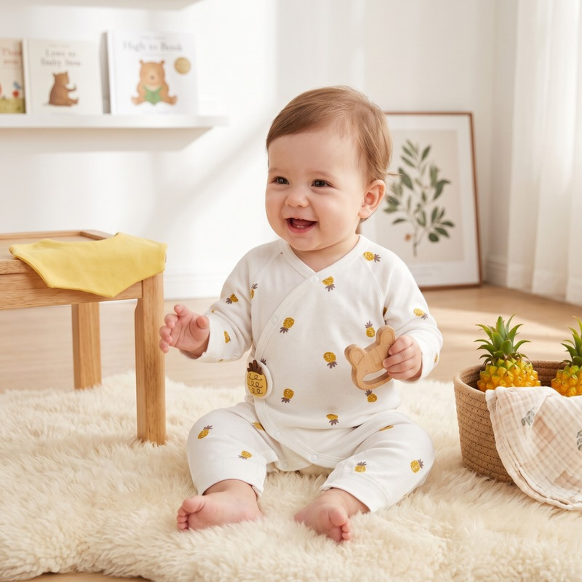 Lilo Cotton Long Sleeve Onesie - Pineapple