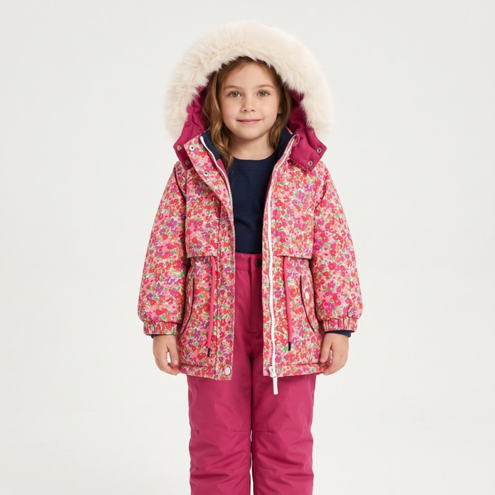 Lilo Girl Waterproof Hooded Snowsuit Set - Rose Red Floral