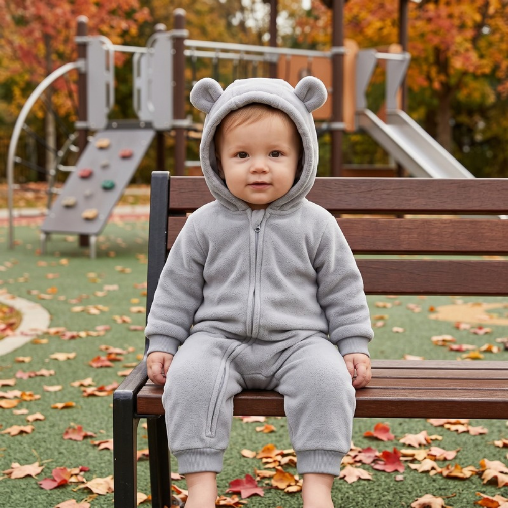 Lilo Hooded Fleece Baby Jumpsuit - Grey
