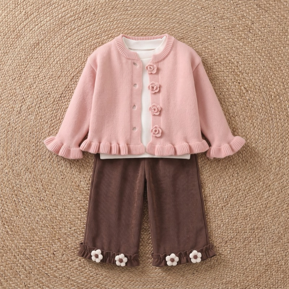 Lilo Floral Knit Three Piece Set - Pink