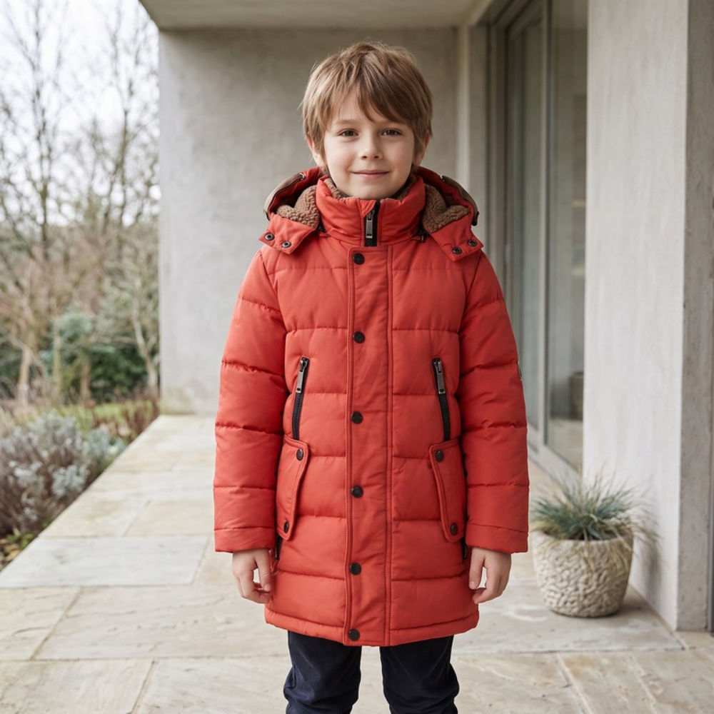 Lilo Boys Long Down Coat - Red