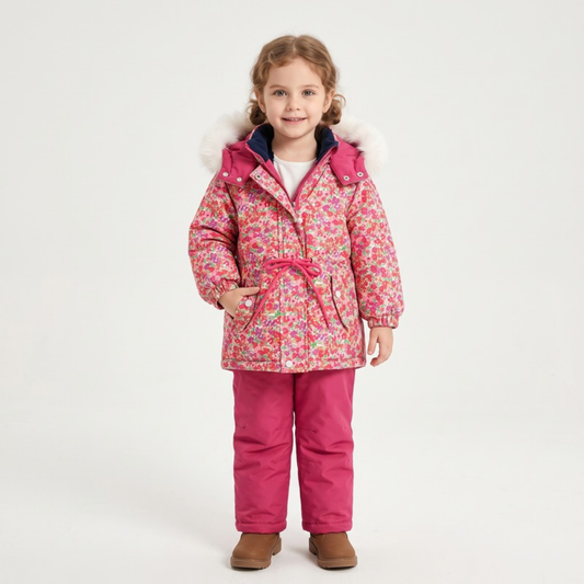 Lilo Girl Waterproof Hooded Snowsuit Set - Rose Red Floral