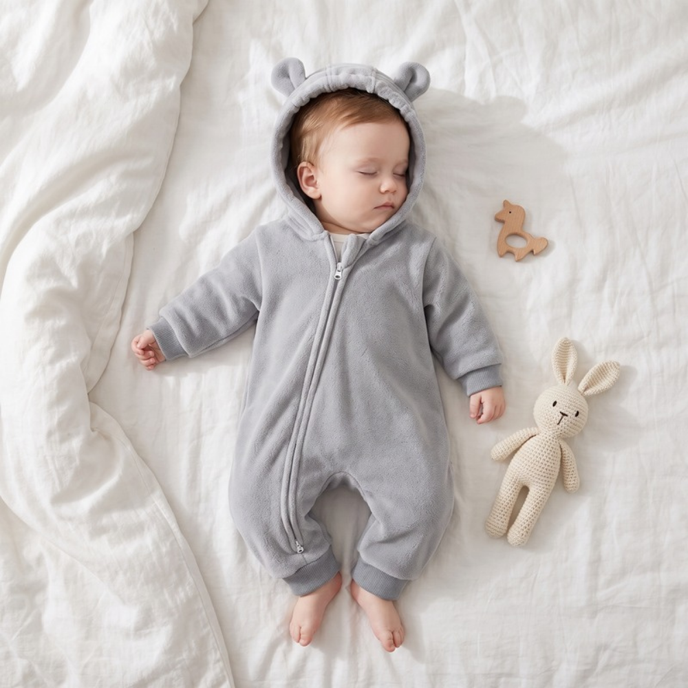 Lilo Hooded Fleece Baby Jumpsuit - Grey