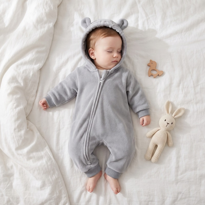 Lilo Hooded Fleece Baby Jumpsuit - Grey