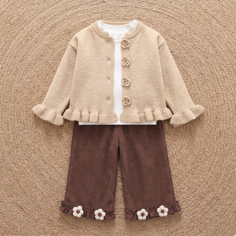 Lilo Floral Knit Three Piece Set - Khaki