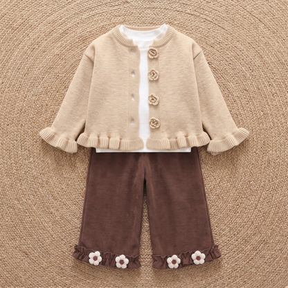 Lilo Floral Knit Three Piece Set - Khaki