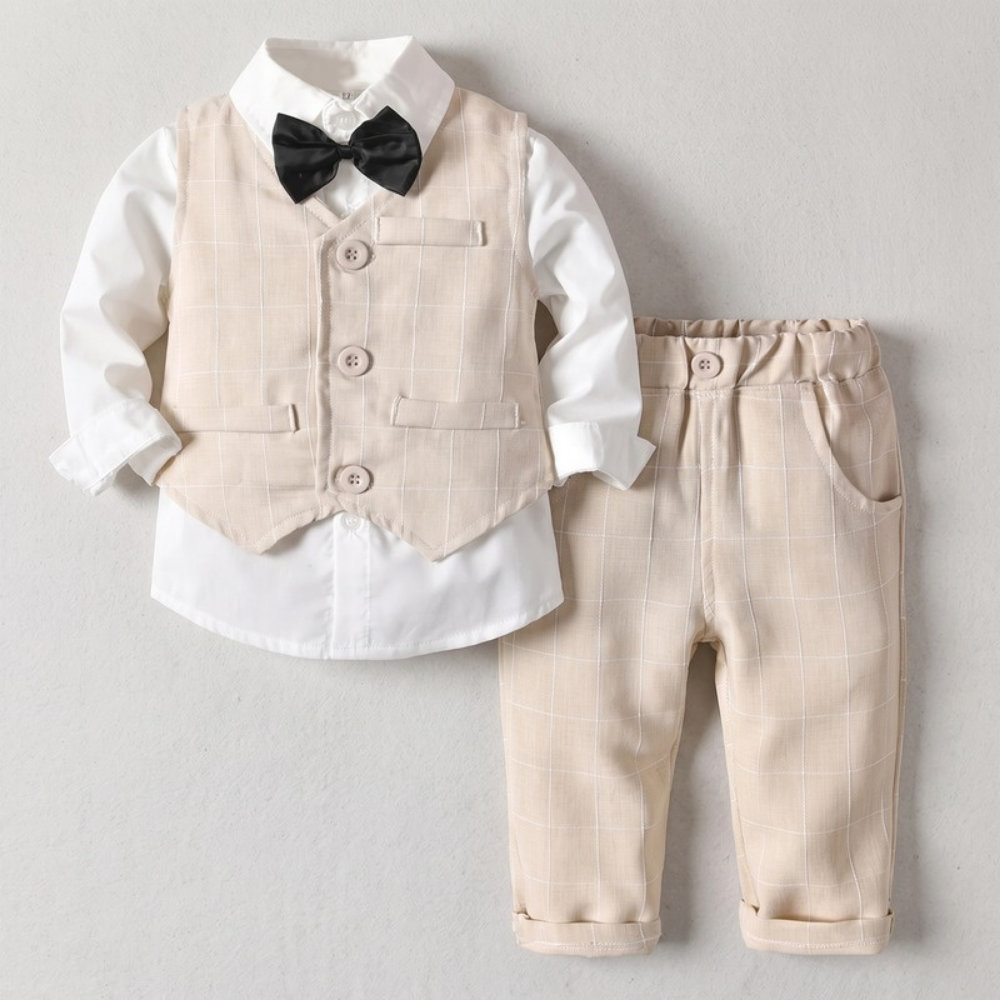 Lilo Boys Waistcoat Suit Set - Beige Check