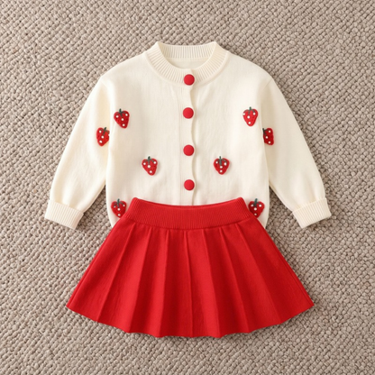 Lilo Knit Cardigan Two Piece Set - Strawberry Red