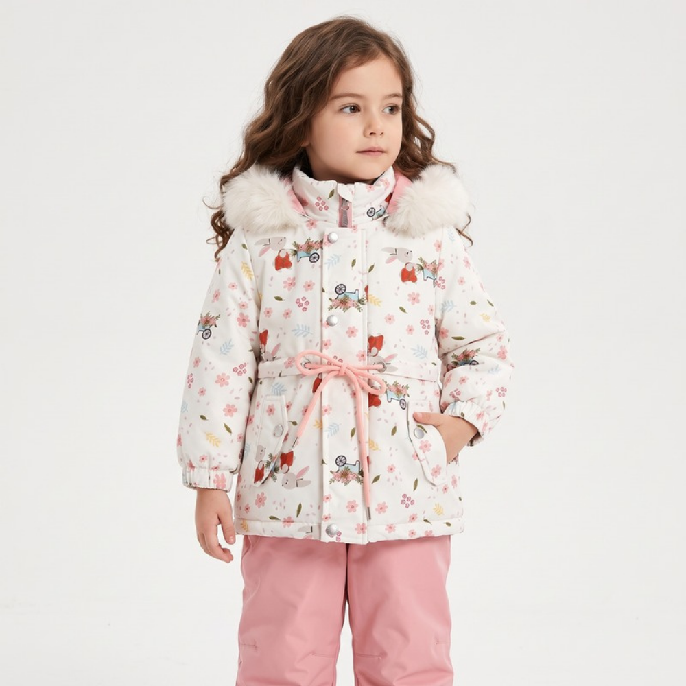 Lilo Girl Waterproof Hooded Snowsuit Set - White Floral