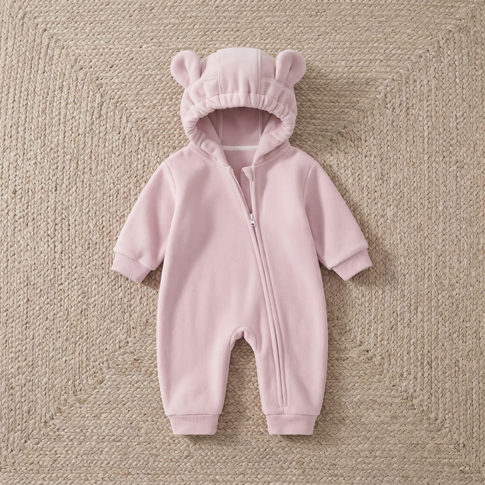 Lilo Hooded Fleece Baby Jumpsuit - Dusty Rose