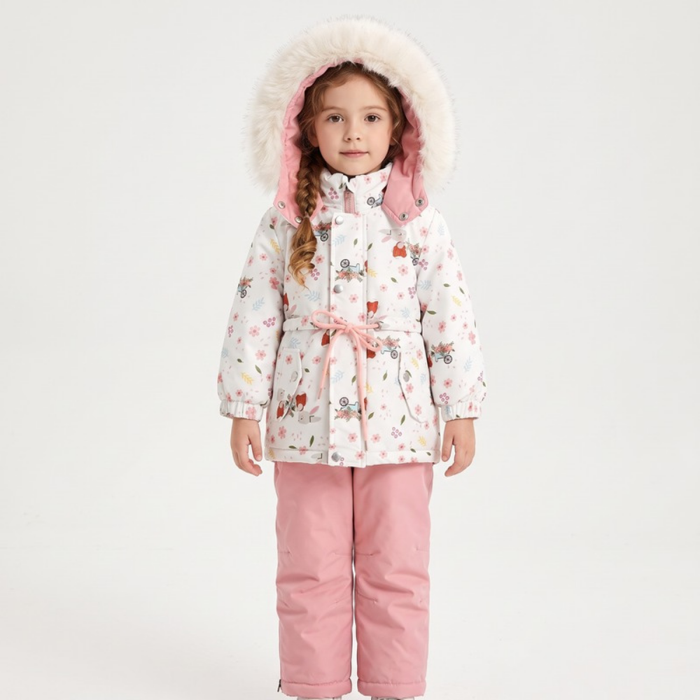 Lilo Girl Waterproof Hooded Snowsuit Set - White Floral