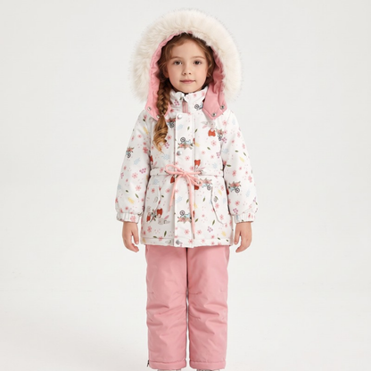 Lilo Girl Waterproof Hooded Snowsuit Set - White Floral