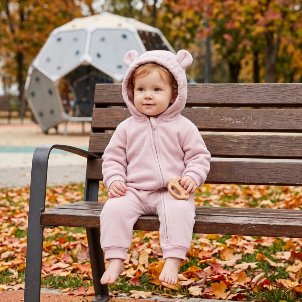 Lilo Hooded Fleece Baby Jumpsuit - Dusty Rose