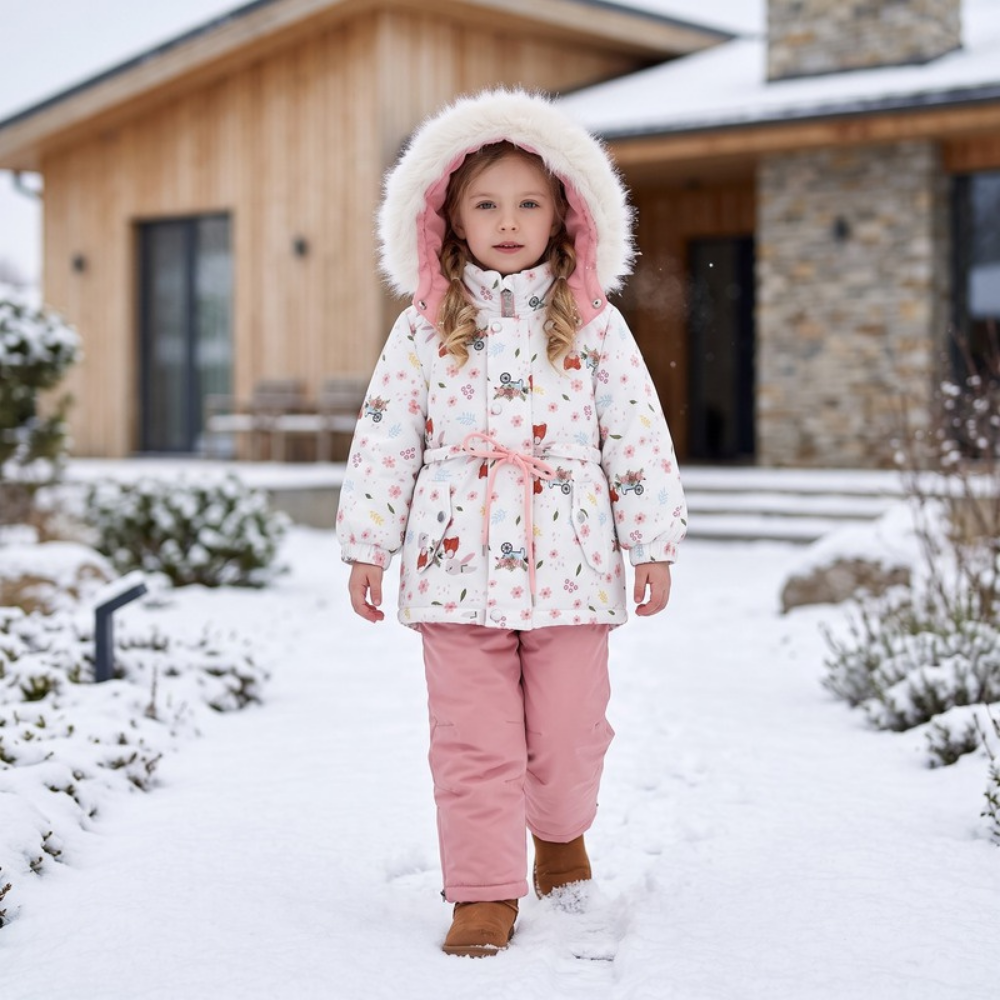 Lilo Girl Waterproof Hooded Snowsuit Set - White Floral