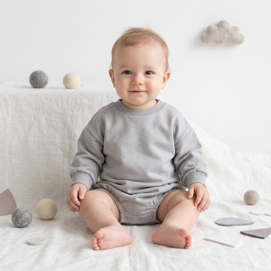 Lilo Infant Oversized Sweatshirt Romper in Light Grey