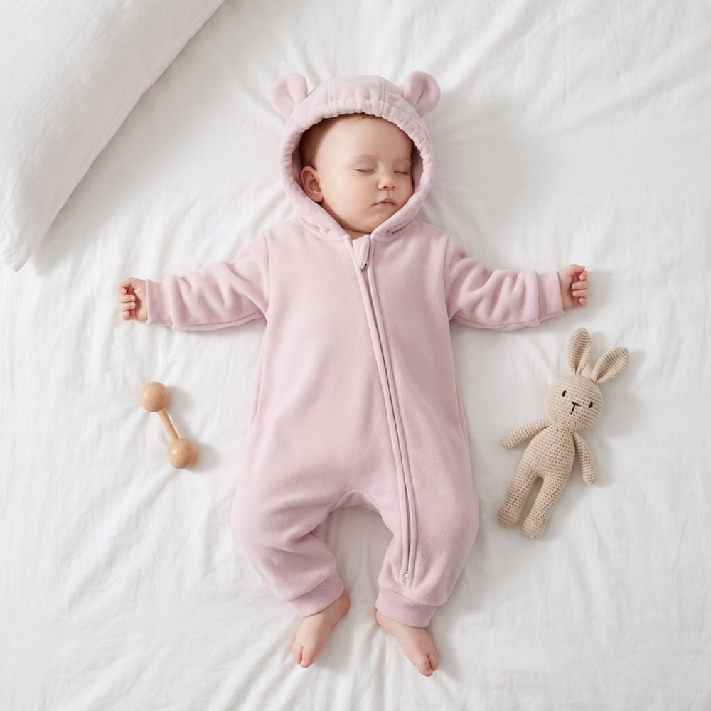 Lilo Hooded Fleece Baby Jumpsuit - Dusty Rose
