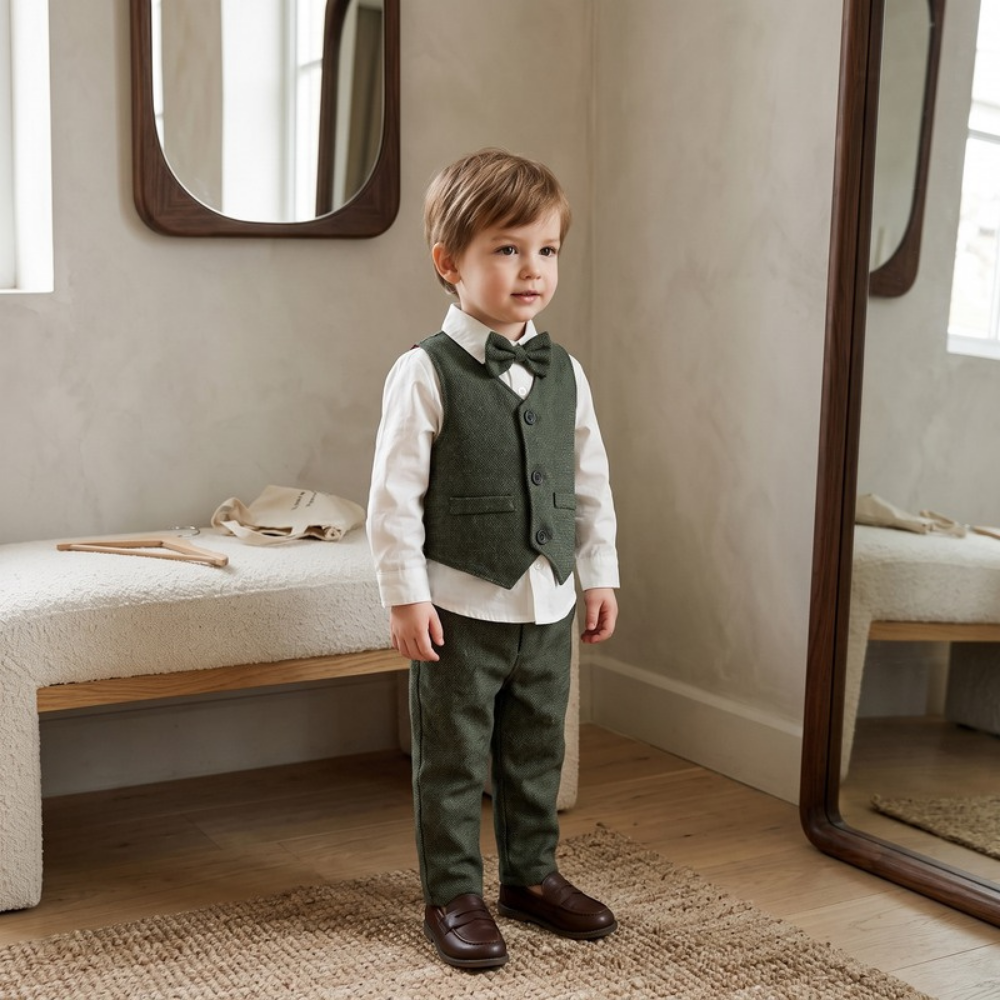 Lilo Boys Waistcoat Suit Set - Olive Green