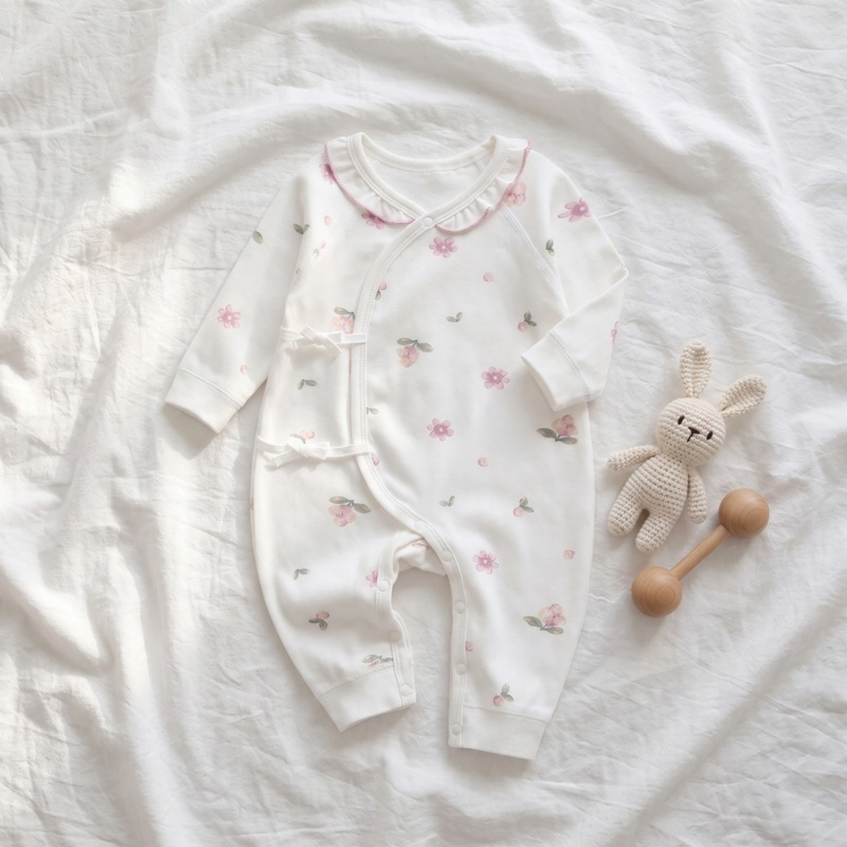 Lilo Butterfly Cotton Baby Romper - Pink Floral