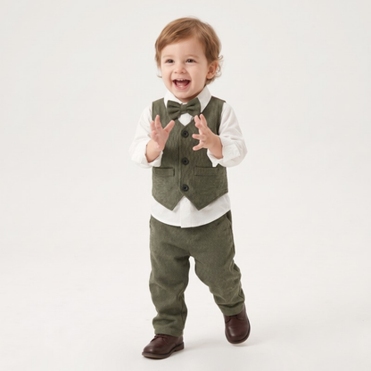 Lilo Boys Waistcoat Suit Set - Olive Green
