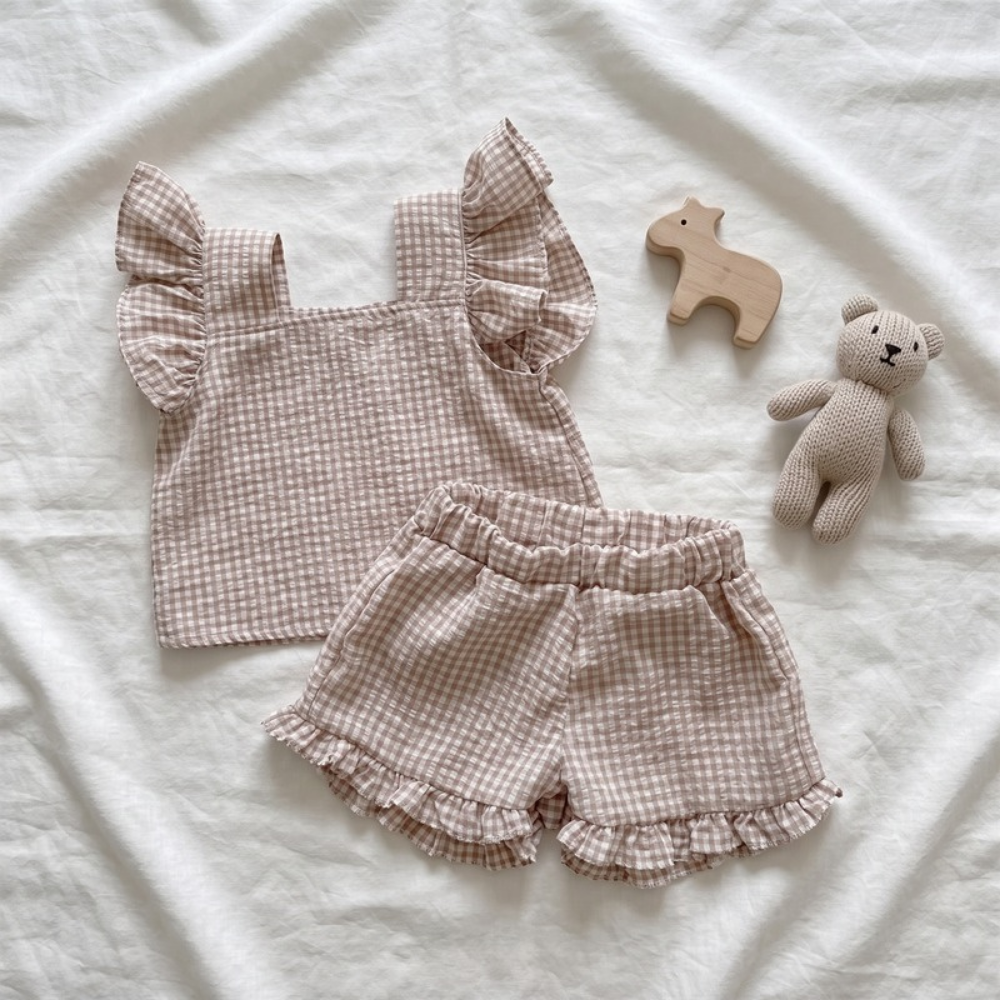 Lilo Plaid Strap Set - Taupe