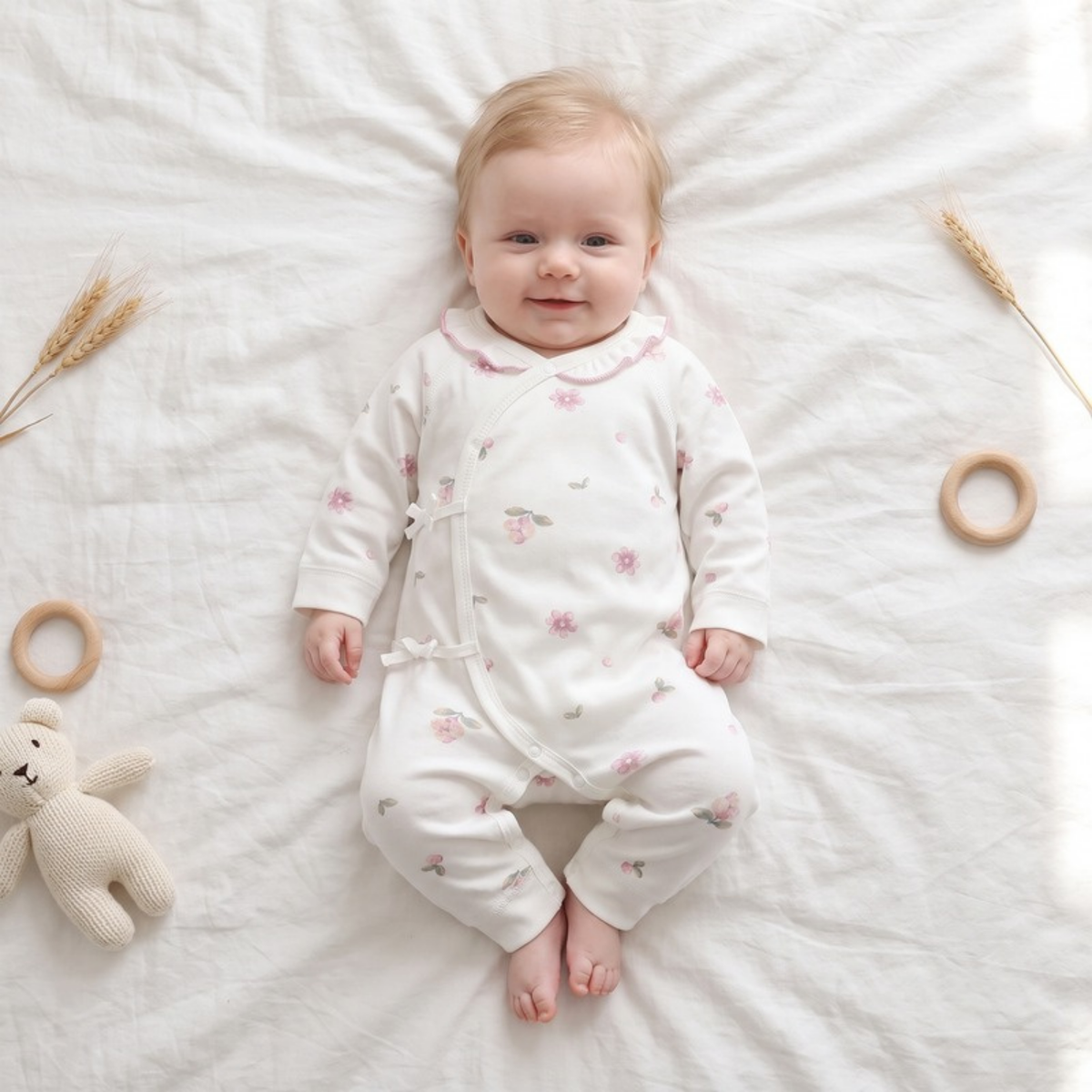Lilo Butterfly Cotton Baby Romper - Pink Floral