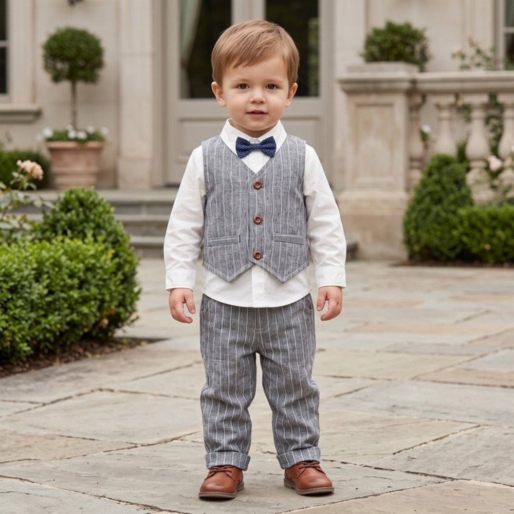 Lilo Boys Waistcoat Suit Set - Grey Pinstripe