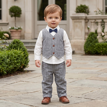 Lilo Boys Waistcoat Suit Set - Grey Pinstripe
