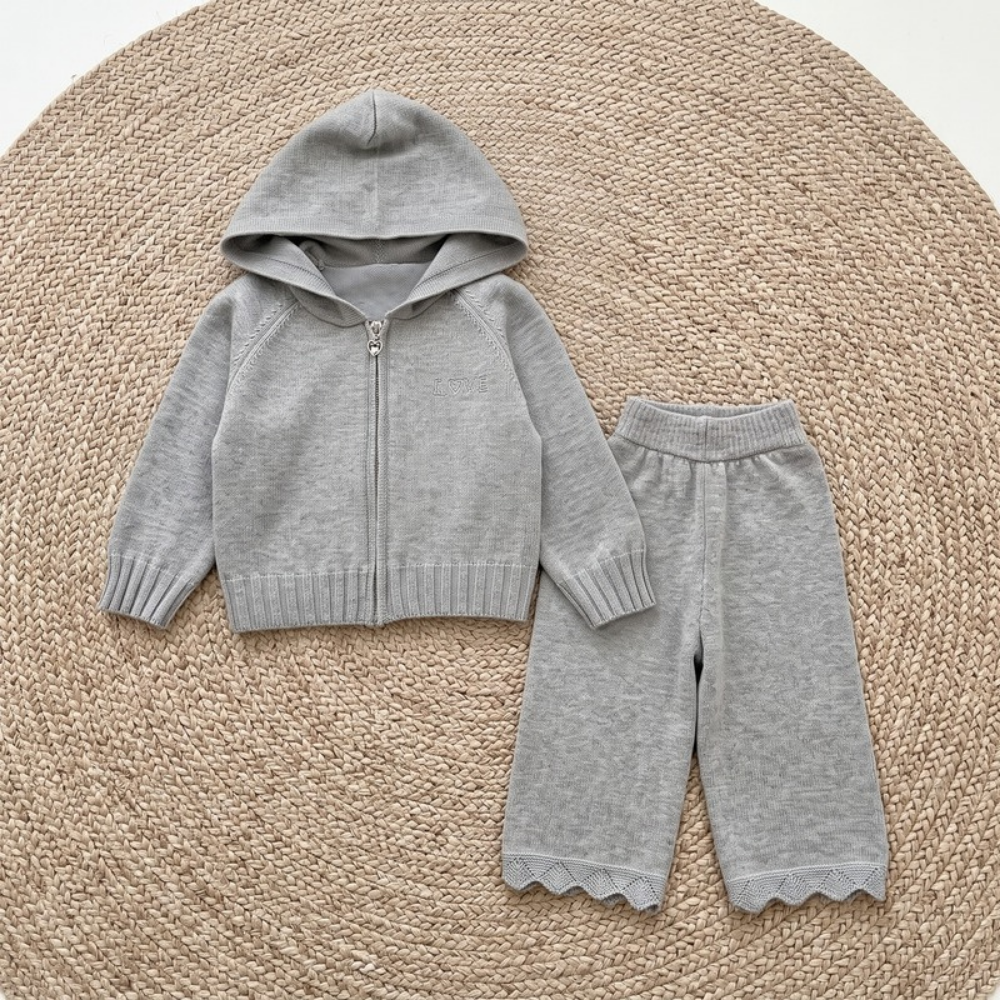 Lilo Hooded Zip Cardigan and Pants Set - Grey