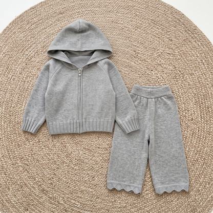 Lilo Hooded Zip Cardigan and Pants Set - Grey