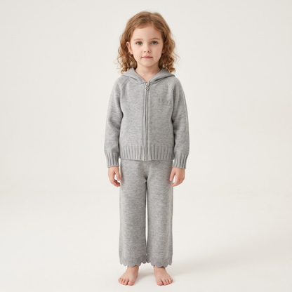 Lilo Hooded Zip Cardigan and Pants Set - Grey