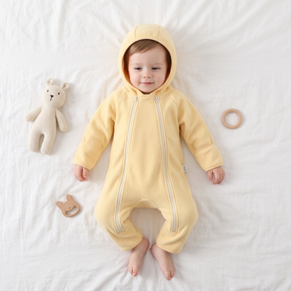 Lilo Velvet Hooded Jumpsuit - Butter Yellow