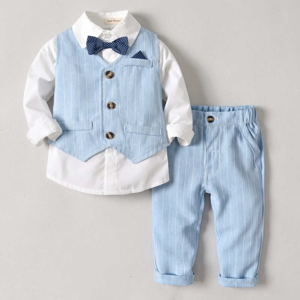 Lilo Boys Waistcoat Suit Set - Light Blue Pinstripe