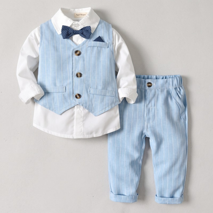 Lilo Boys Waistcoat Suit Set - Light Blue Pinstripe