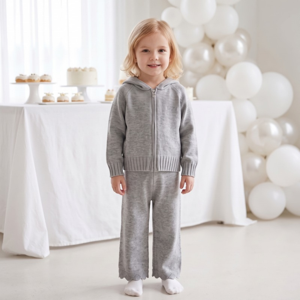 Lilo Hooded Zip Cardigan and Pants Set - Grey